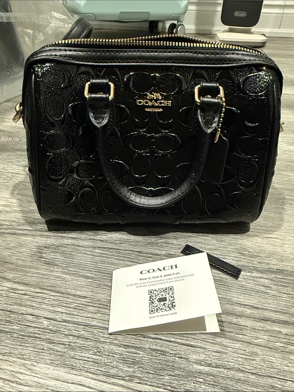 Coach Black Patent Leather Signature Crossbody Satchel